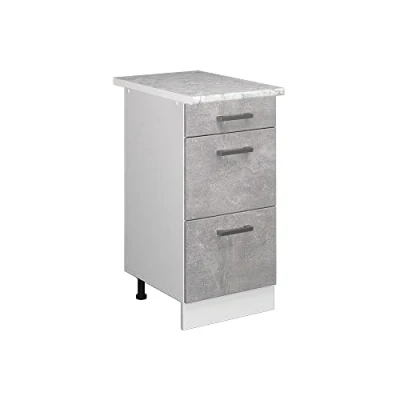 Afbeelding van Vicco Keukenonderkast R Line, Beton/Wit, 40 cm met laden, marmeren werkblad