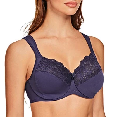 Afbeelding van MELENECA Damesbeha, grote maat, minimizer, kant, volledige afdekking, riem, kussen met beugels, Blauw
