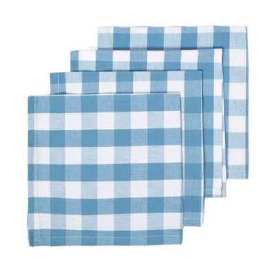 Afbeelding van Homescapes blauw geruite katoenen servetten in een verpakking van 4
