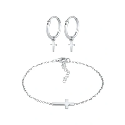 Afbeelding van Elli Jewelry SET Cross Oorbellen, Dames, Maat: 17, Silber