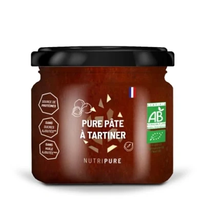 Afbeelding van Nutripure Pure biologische smeerpasta 50% calorieën zonder toegevoegde suiker, palmolie, conserveringsmiddelen of additieven hazelnoot en eerlijke cacao veganistisch 220 g gemaakt in