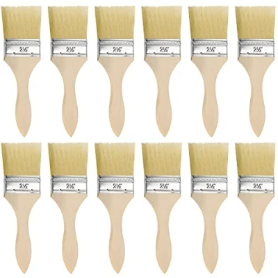 Afbeelding van Kurtzy 12 Pak Herbruikbare Verfkwasten Borstelkop 6 cm &amp; Totale maat 19,5 Voor Rommelige Werkjes als Chip Verven, Siliconen, Gesso, Stainen, Vernissen en Lijmen
