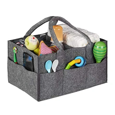 Afbeelding van Relaxdays luiertas baby verzorgingstas vilt organizer luiers uitneembare schotjes donkergrijs