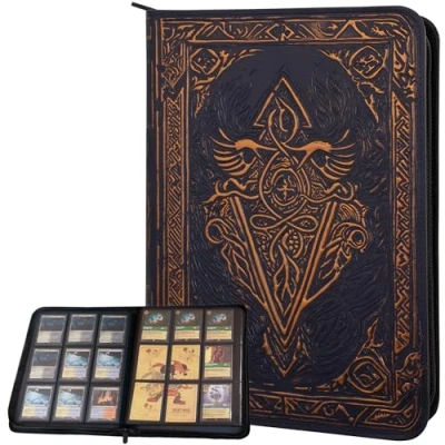 Afbeelding van Verzamelmap voor Pokémon kaarten, Magic The Gathering, Lorcana Disney trading Card Game 3D PU Leather Spellbook Design Side Loading Map MTG &amp; andere games 20 Pagina&#039;s 360 Sleeves Blauw