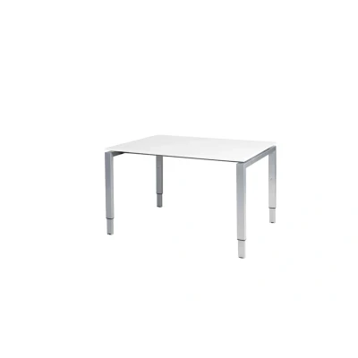Afbeelding van Domino bureau, hoogte instelbaar (62 85cm) met 120x90cm &#039;zwevend&#039; krijtwit 25mm blad en aluminium (RAL9006) N poot frame.