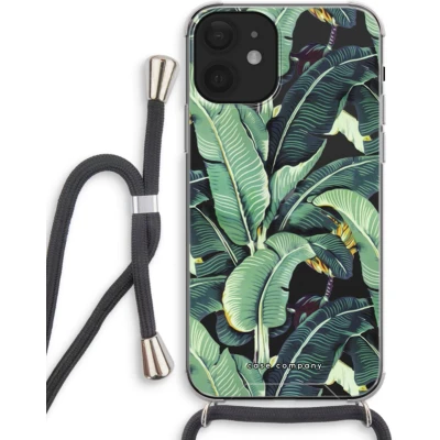 Afbeelding van Case Company® hoesje met Koord geschikt voor iPhone 12 mini Bananenbladeren Telefoonhoesje Zwart Extra Bescherming aan alle Kanten en Over de Schermrand