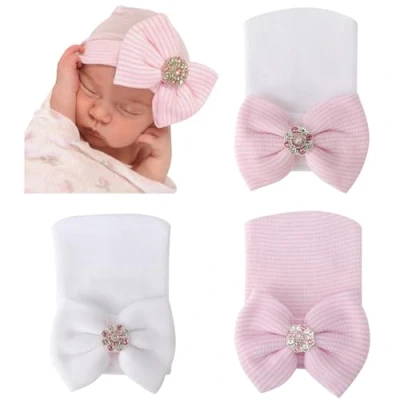 Afbeelding van DRESHOW Babytulband geboortemutsen hoeden vlinderstrikken schattig elastisch kind petten mutsen voor baby meisjes jongens, Set van 3: 34/0 3 maanden