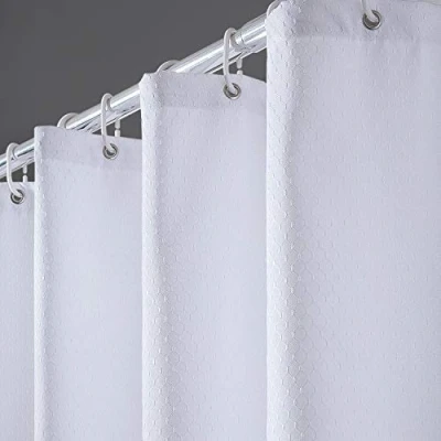 Afbeelding van Furlinic Douchegordijn, wit, 180 x cm, textielpolyesterweefsel, schimmelwerend, waterdicht, wasbaar, voor badkamer badkuip en douche, mesh patroon, met 12 ringen