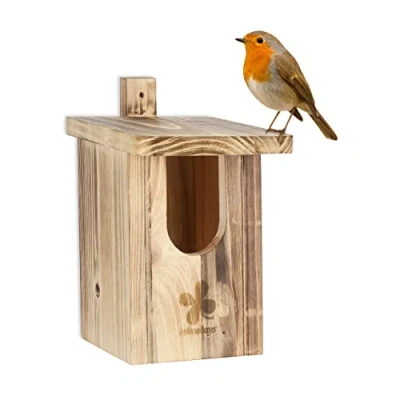 Afbeelding van nestkastje roodborst hout opening 95 x 55 mm halfholenbroeders hangend