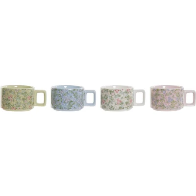 Afbeelding van Set van koffiekopjes DKD Home Decor Blauw Roze Metaal Groen 260 ml Dolomite (4 Onderdelen)