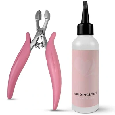 Image de hair2heart Kit de dissolvant d&#039;extensions liaison Solvant collage 100 ml + pince pour enlever les joints à la kératine, doux et