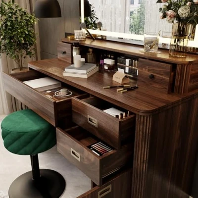 Afbeelding van Vicco Neria Beautytisch met licht 120 cm LED spiegel Eiken rustiek