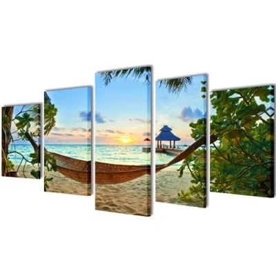 Afbeelding van Canvasdoeken zandstrand met hangmat 200 x 100 cm