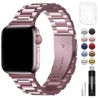 Afbeelding van Fullmosa compatibel met Apple Watch armband 38 mm/40 mm/41 mm, van roestvrij staal, Band Se 2 Series 8, 7, 6, 5, 4/3/2/1 (roségoud,