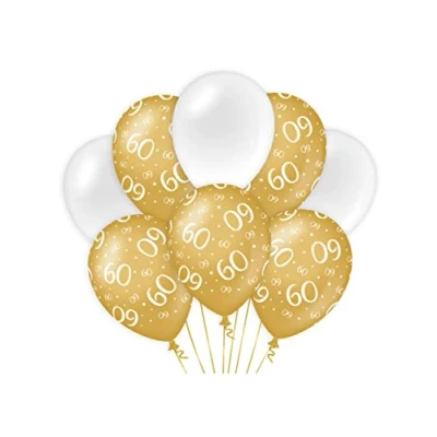 Afbeelding van Ballonnen 60 jaar Wit/Goud per 8 stuks