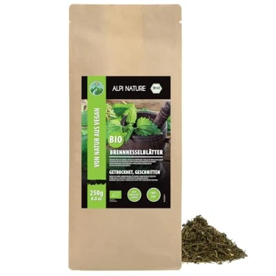 Afbeelding van biologische brandnetel gesneden (250 g), gedroogde brandnetel, brandnetelbladeren van gecontroleerde teelt, 100% natuurlijke brandnetelbladeren, brandnetelthee zonder