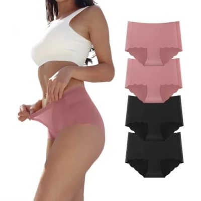 Afbeelding van Dumwis Set van 4 naadloze damesslips, hoge taille, naadloos, zonder merk, Roze
