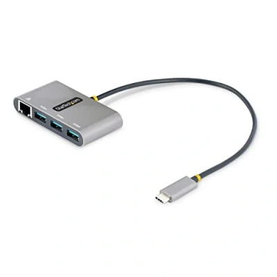 Image de StarTech.com 3 Port USB C Hub with Ethernet 3x A Ports Gigabit 3.0 5Gbps Bus Powered Type w/ GbE and 1ft/30cm Long Cable Portable to Laptop Expansion (HB30C3A1GEA2) Concentrateur (hub) x Sup