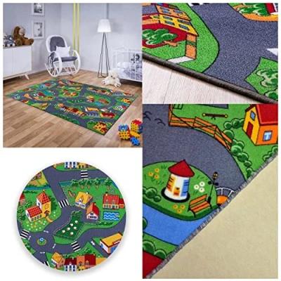 Afbeelding van MDEKOR Speeltapijt voor kinderkamer, straattapijt, 140 x 200 cm, autotapijt jongens en meisjes, grote speelmat peuters, kinderen,