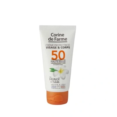 Afbeelding van Corine de Farme Beschermende gezichts en lichaamscrème SPF50 hoge UVA UVB bescherming met Monoï Tahiti Waterbestendig Gemaakt in Frankrijk 50 ml