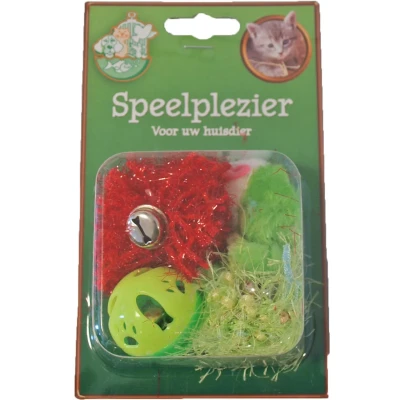 Afbeelding van Kattenspeelgoed blisterpak 2 knisperbal 1 bal en muis Gebr. de Boon