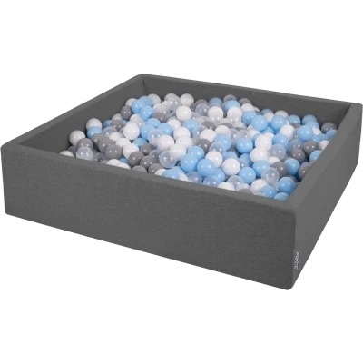Afbeelding van KiddyMoon ballenbad 120 x 30 cm/300 ballen groot, vierkant, voor baby&#039;s, gemaakt in de EU, donkergrijs:grijs wit transparant babyblauw