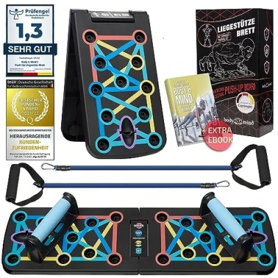 Afbeelding van Body &amp; Mind® Push Up Board; Opvouwbare Multifunctionele Elite Rack Fitness Board voor Full Workout Effectieve Ups; Handgrepen met Gratis Trainingsriemen
