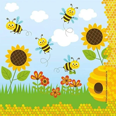 Afbeelding van 20 papieren servetten &quot;schattige bijen&quot; voor kinderfeest en kinderverjaardag, bij honing napkins