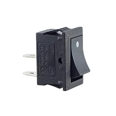 Afbeelding van tuimelschakelaar, mini tuimelschakelaar 250V 6A 125V 10A AC, KCD1 (6V 9V 12V 24V AC/DC) rechthoekige zwarte rocker met punt, 19 x 13 mm, 2 polig