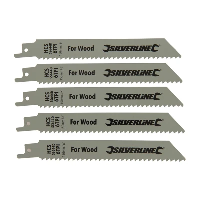 Afbeelding van Silverline Reciprozaagblad voor hout, 5 pak HCS, 6 tpi, 150 mm