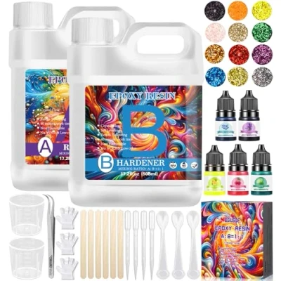 Afbeelding van BGIUSQF Transparante epoxyhars, 1016 ml, 1:1 verhouding complete epoxyharsset voor beginners, met verf, stok, pincet, glitter, doe het zelf, handwerk, sleutelhanger