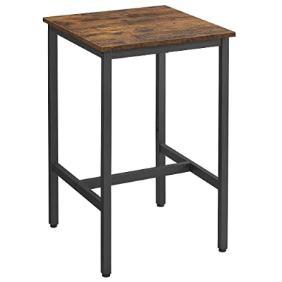 Afbeelding van VASAGLE Hoge tafel, vierkante bartafel, stalen frame, 60 x 92 cm, eenvoudige montage, voor keuken, woonkamer, industriële stijl, rustiek bruin en zwart LBT25X