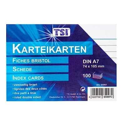 Afbeelding van TSI 100 indexkaarten DIN A7 wit gelinieerd
