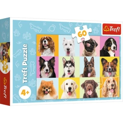 Afbeelding van Trefl Leuke puppy&#039;s puzzel 60 stukjes kleurrijke puzzels met dieren, honden, collage, creatief entertainment, spel voor kinderen vanaf 4 jaar