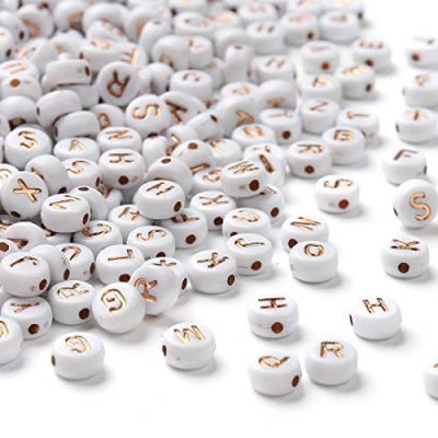 Afbeelding van HERZWILD letterkralen, 1000 stuks, alfabet, parels, gouden letters, kralen van A tot Z, acryl, 7 mm, voor het maken armbanden