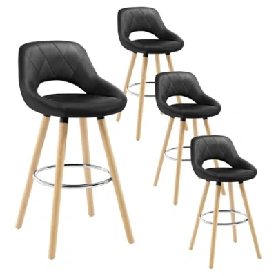 Afbeelding van WOLTU 4 X Barkrukken Barstoelen in Kunstleer en massief hout geschikt voor keuken, bar, woonkamer,Zwart BH111sz