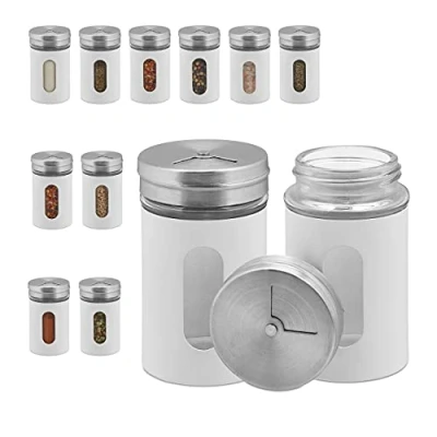 Afbeelding van Relaxdays 12x kruidenpotje met strooideksel set strooibussen strooipotjes 90 ml wit