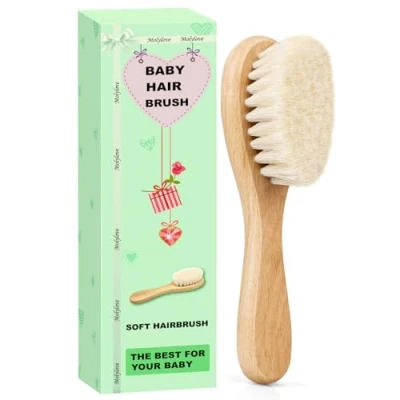 Afbeelding van Molylove Baby Haarborstel met houten handvat en superzachte geitenharen voor pasgeborenen peuters