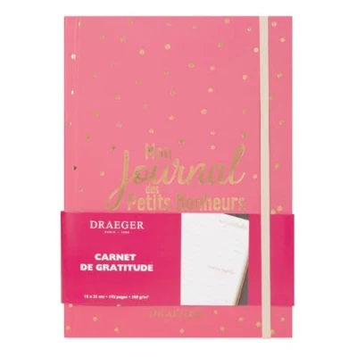 Afbeelding van Draeger Dagboek van kleine gelukzaligheden notitieboek met positieve gedachten harde omslag, elastische sluiting 15 x 21 cm roze en goud