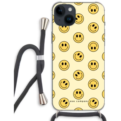 Afbeelding van Case Company® hoesje met Koord geschikt voor iPhone 14 Plus Smiley N2 Telefoonhoesje Zwart Extra Bescherming aan alle Kanten en Over de Schermrand