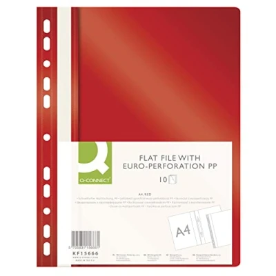 Afbeelding van Q CONNECT KF15666 10 stuks A4 kunststof mappen met opschrift, transparant deksel, geperforeerd, geperforeerd