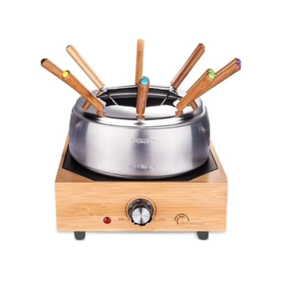 Afbeelding van LITTLE BALANCE 8320 Wood Fondue, 8 roestvrij staal, fondue apparaat voor personen, antiaanbaklaag, grote capaciteit, 2 liter, vermogen 800 W, afwerking van echt bamboe