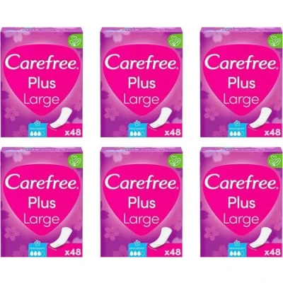 Afbeelding van Carefree Plus Large inlegkruisjes met ultieme verbeterde kern frisse geur absorptiegraad drie extra breed 6 x 48 Stuks