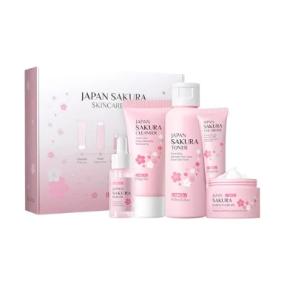 Afbeelding van LAIKOU Sakura Gezichtsverzorgingsset, 5 delige set voor dames, met gezichtsreiniger, toner, oogcontour, serum, crème, huidverzorgingsset tieners en vrouwen