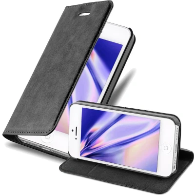 Afbeelding van Cadorabo Hoesje geschikt voor Apple iPhone 5 / 5S SE 2016 in ZWARTE NACHT Beschermhoes met magnetische sluiting, standfunctie en kaartvakje Book Case Cover Etui