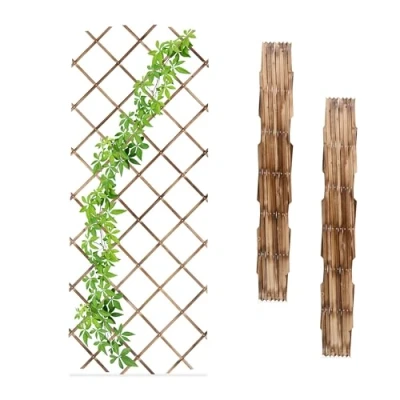 Afbeelding van Relaxdays 3 stuks uittrekbaar gaas voor klimplanten, 180 x 90 cm, tuin, balkon, terras, hout, natuur