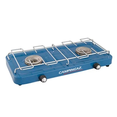 Image de Campingaz Base Camp, réchaud à gaz compact, possibilités de cuisson variées avec 2 plaques, flammes puissance x 1 600 watts, pour le camping ou les festivals, Bleu