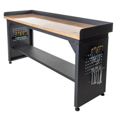 Afbeelding van Datona® Werkbank PRO eiken werkblad legbord 200 cm Matzwart