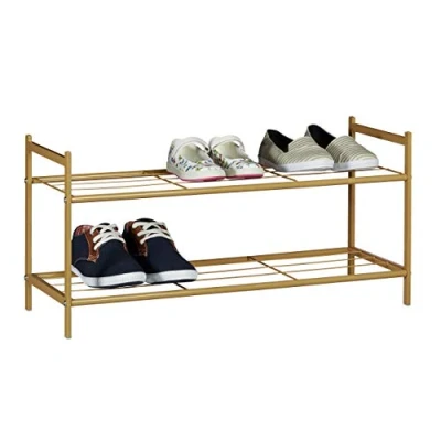 Afbeelding van relaxdays schoenenrek van metaal, Voor 6 paar schoenen, schoenenkast, 2 etages honing Brown