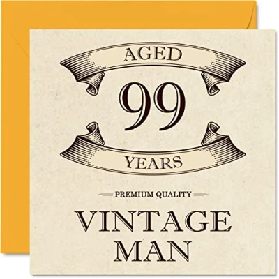 Afbeelding van Vintage verjaardagskaarten voor mannen 99 jaar Grappige verjaardagskaart opa, vader, echtgenoot, oom, broer, 145 mm x mm, wenskaart 99e verjaardag